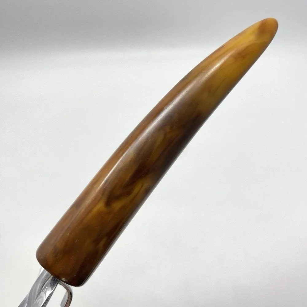 Vtg 4 Barware Utensils Marbled Faux Horn Bottle Opener Cheese Slicer‎ Tongs Fork